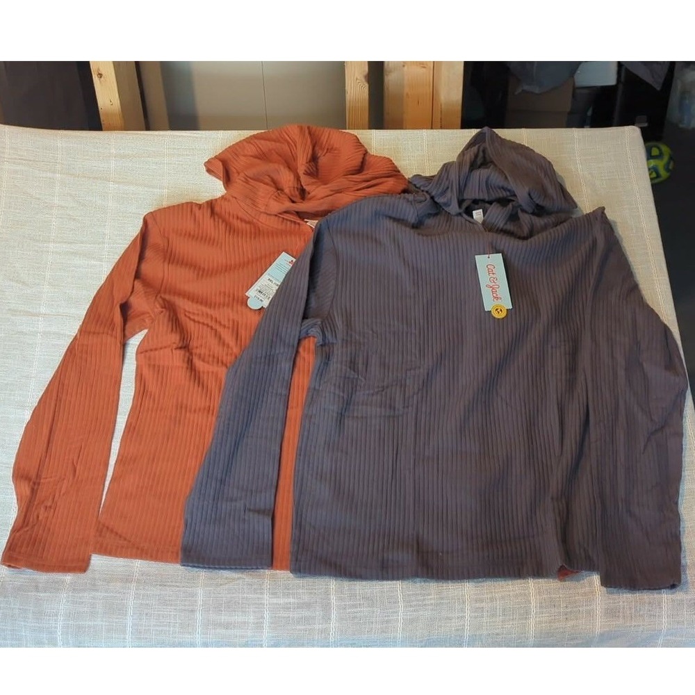 Cat & Jack Kids Ribbed Knit Hoodie 2 Pack Rust‎ Orange Grey XXL 18 NWT SOFT